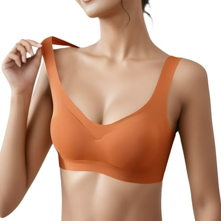 

ZMHEGW Womens Sports Bras Wire-Free Gathering Bra Solid Print Orange L 1-Pack