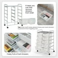 thumbnail image 3 of AOJDVE 10 Drawers Rolling Cart, Classroom Organizers, Storage Cart with Wheels, for Teacher Office Home School Supplies Tool Craft Art Paper, Clear White, 3 of 18
