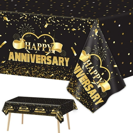 

3 Pack Happy Anniversary Tablecloth Disposable Anniversary Party Decorations Black Gold Dot Confetti Anniversary Table Covers Party Supplies for Rectangle Tables Party Favors for Guests 54 x 108 Inch
