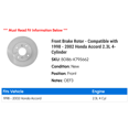 thumbnail image 2 of Front Brake Rotor - Compatible with 1998 - 2002 Honda Accord 2.3L 4-Cylinder 1999 2000 2001, 2 of 2