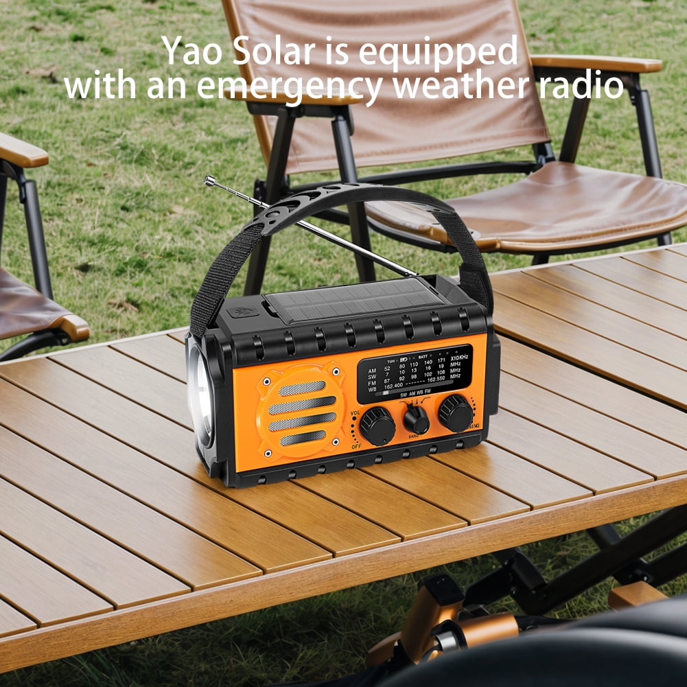 HUISZJ Hand Crank Emergency Radio Solar Powered Radio Portable Weather Radio Solar Radio for Outdoor Camping Emergency(Orange)