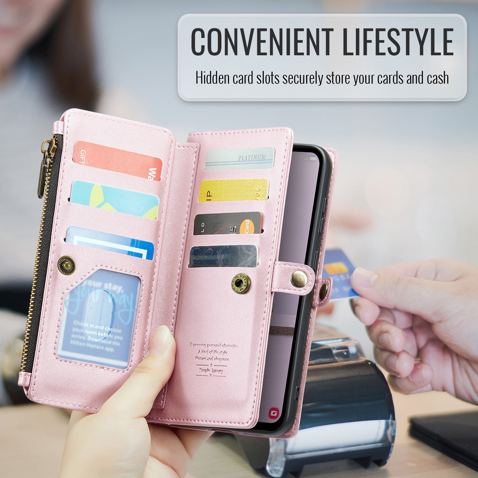 Asuwish Compatible with Samsung Galaxy A56 5G Zipper Wallet Phone Case Tempered Glass Screen Protector Crossbody Lanyard Strap Flip Card Holder Slot Cell Cover for A 56 56A LTE Women Girls Rose Gold