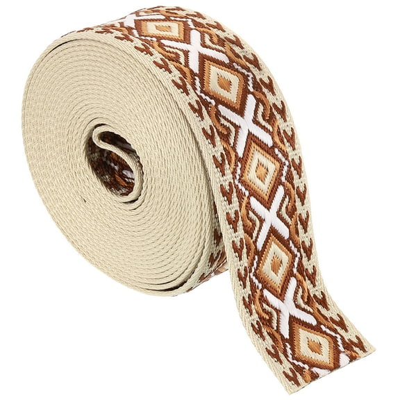 Uxcell 5Yards Cotton Webbing Strap 50mm Jacquard Webbing Purse Strap, Brown-White