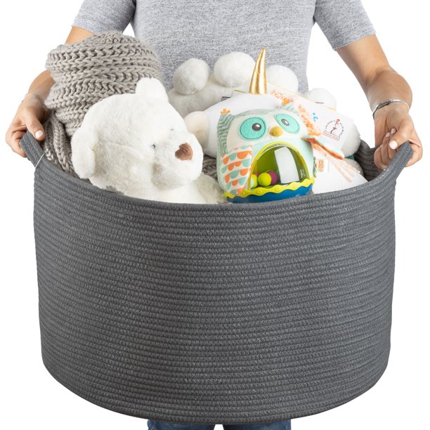 XXL Cotton Rope Basket (22"x14"), Dark Gray, 100 Cotton, Extra Large