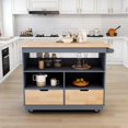 thumbnail image 2 of SYNGAR Kitchen Island Cart on Wheels, Rolling Kitchen Island with Storage Shelves, Kitchen Cart with 2 Drawers, Spice Rack, Towel Rack, Solid Wood Top, Utility Cart, Blue, 46"L × 22" W × 36"H, 2 of 12