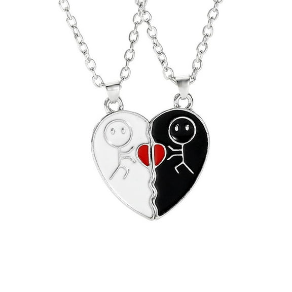 JAHH 2 Pcs Heart Couples Necklaces for Men Women Black White Matching Pendant Friendship Distance Love Heart Jewelry for B-oyfriend G-irlfriend Valentines Gifts