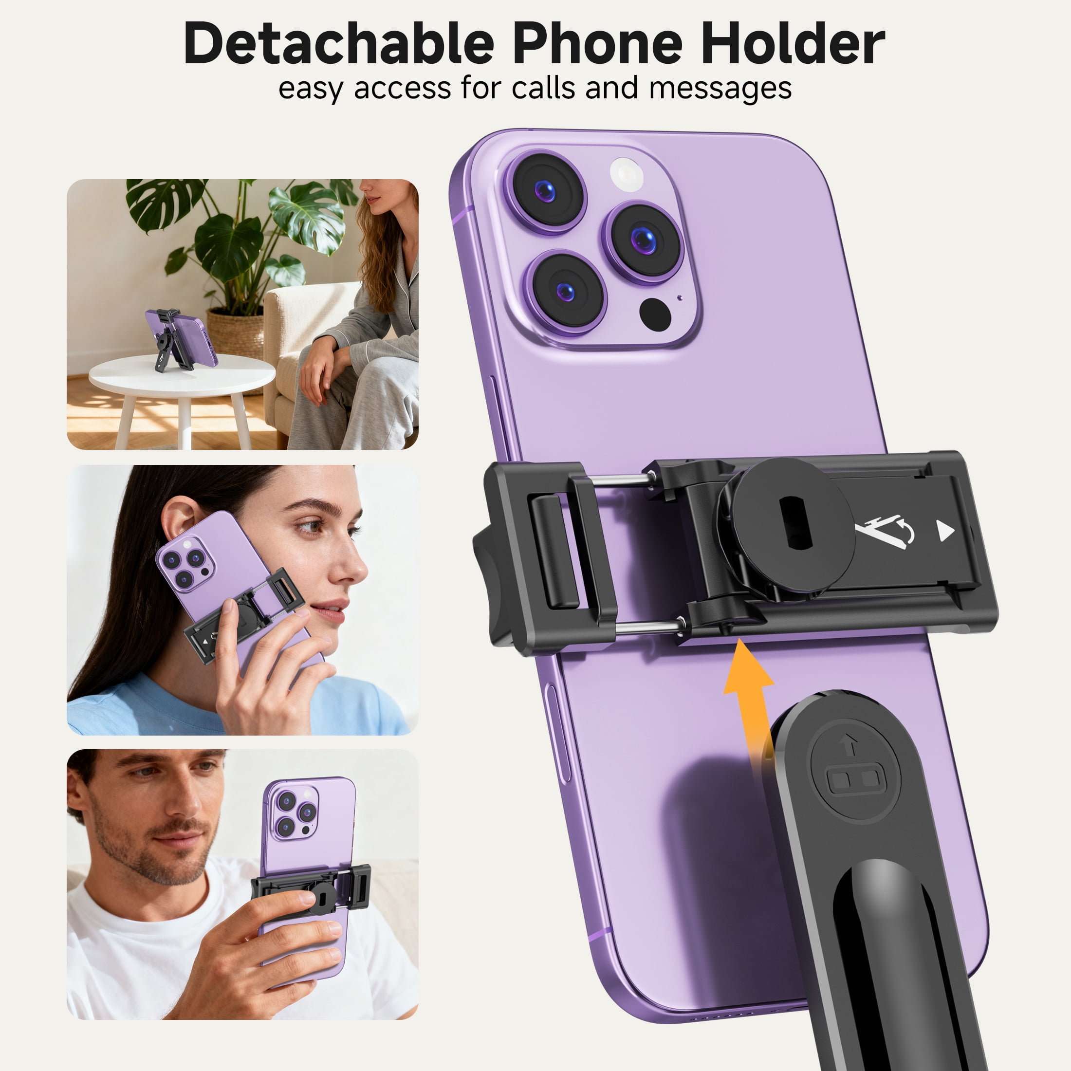 SelfieShow Selfie Stick, 52" Extendable Phone Tripod with Detachable Wireless Remote & Phone Stand, Compatible with iPhone android, Camera, Black