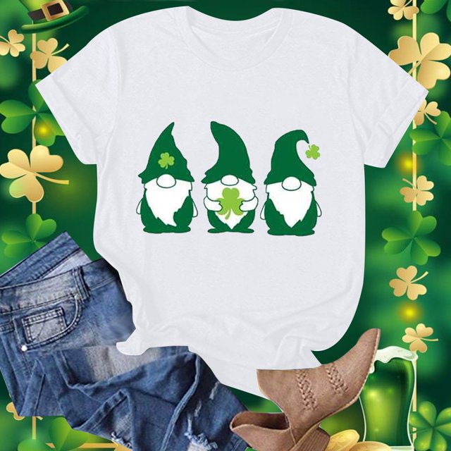 Fankiway Mode Femme Saint-Patrick Imprimé Col Rond Manches Courtes T-Shirt Décontracté Haut Manches Courtes Hauts Femmes Liquidation Chemises Femmes Manches Courtes
