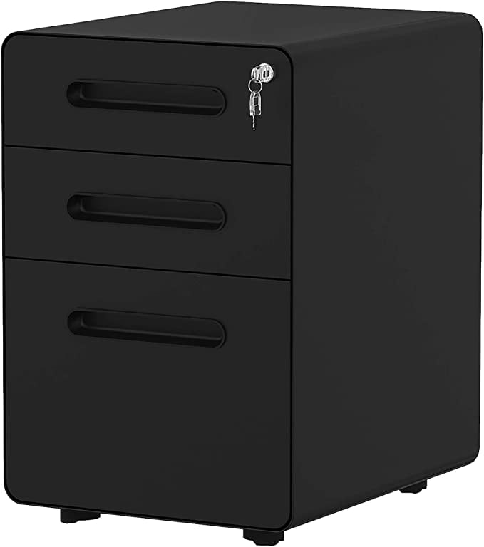 Black YITAHOME 3-Drawer Rolling Filing Cabinet Office Drawers Lockable Office Storage Cabinet with Hanging Bars and Pencil Tray Pre-Assembled Metal File Cabinet Under Desk 
