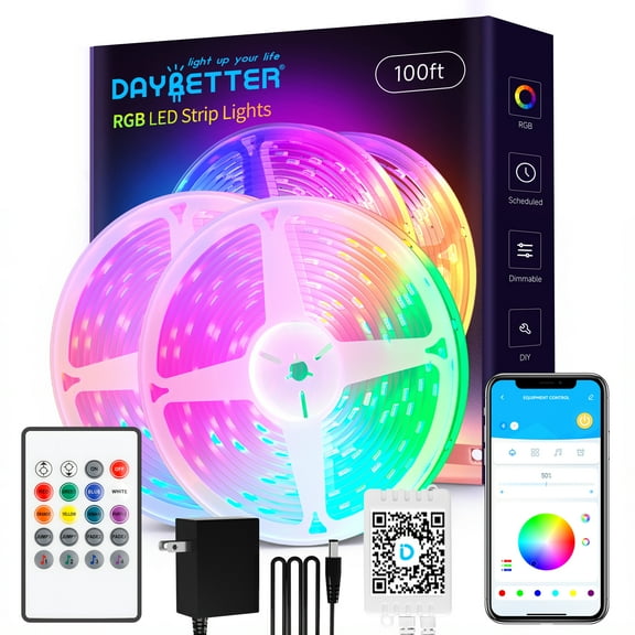 VIPLIKE 100ft WIFI LED Strip Lights,Color Changing Music Sync Led Lights Work with Alexa and Google Assistant for Indoor