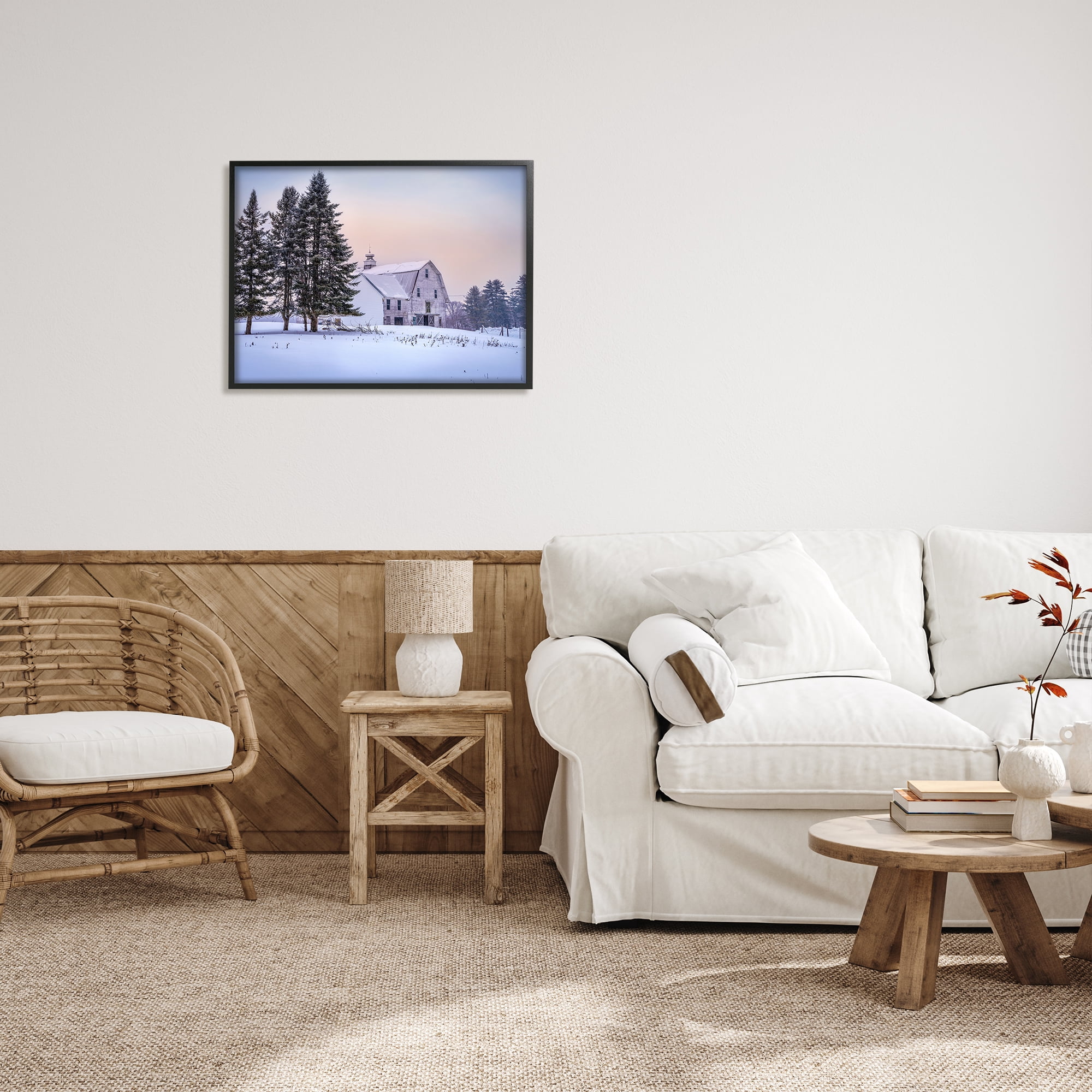 Stupell Industries Winter Farm Landscape Nature Photography Black Framed Art Print Wall Art, 30 x 24