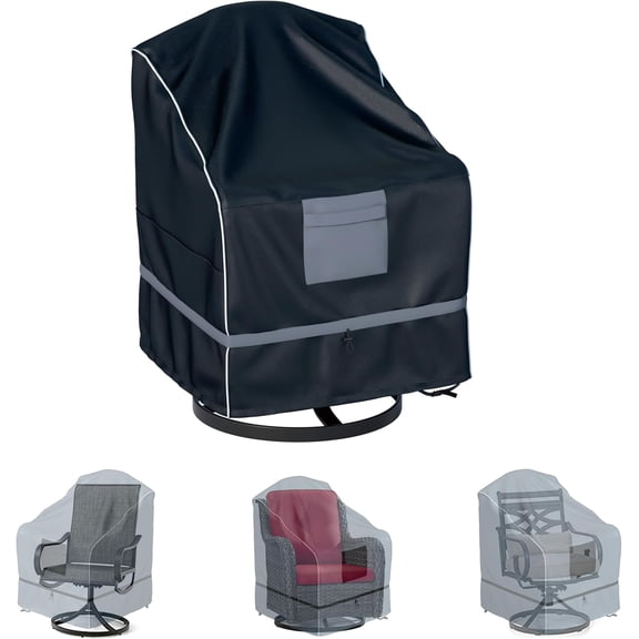 Outdoor Swivel Recliner Cover, Waterproof Heavy Duty Lawn Patio Furniture Rocking Chair Covers, Black