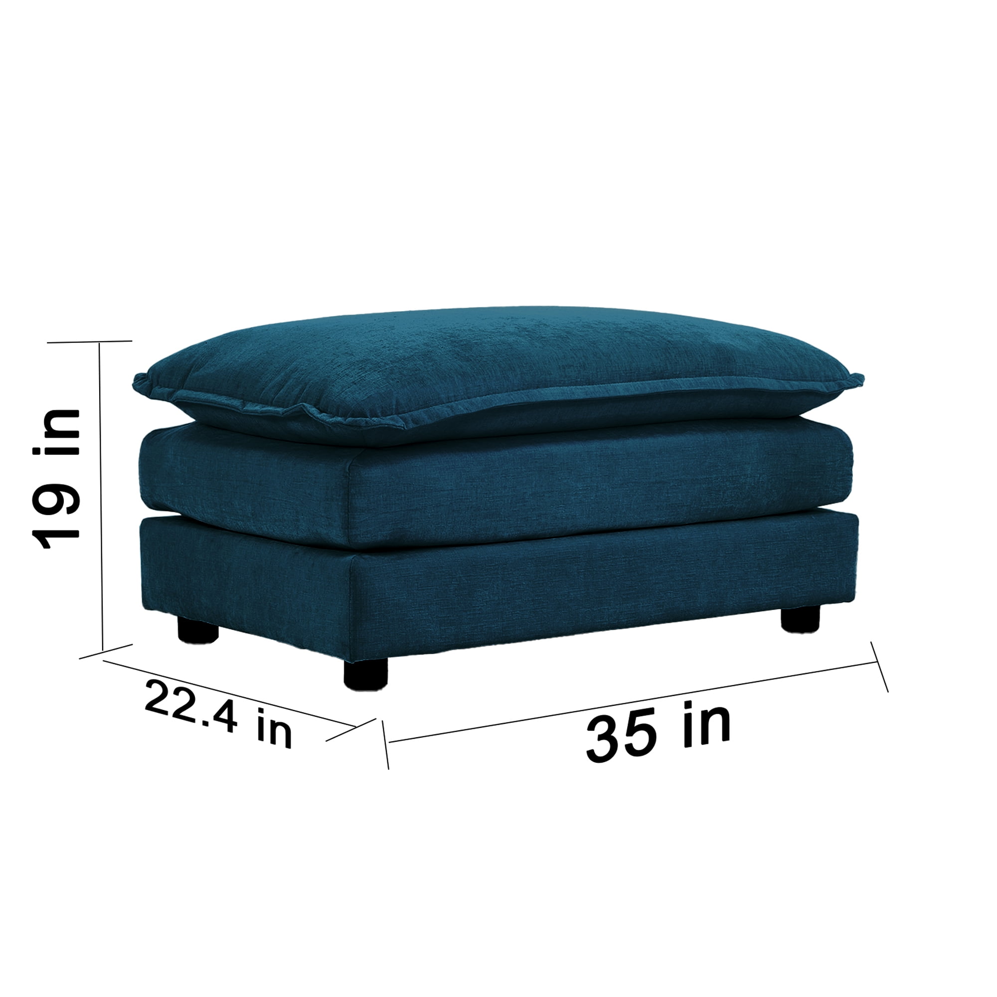 Blue Chenille Fabric Ottoman Footrest, Modular Ottoman Compatible with 2/3/4 Seater Sofa, Solid Wood Frame Sponge Filled Upholstered Foot Stool for Living Room Bedroom Home Office