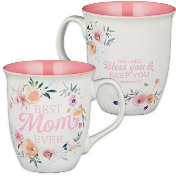 Christian Art Gifts Large Ceramic Novelty Scripture Coffee & Tea Mug for Women: Best Mom Ever - Inspirational Bible Verse Microwave & Dishwasher Safe Drinkware, Pink & White Floral for Mothers, 14 oz.