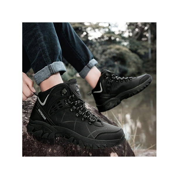 Woobling Women Athletic Shoes Plush Lined Hiking Shoe High Top Sneakers Lightweight Sneaker Trekking Trainers Black 10.5
