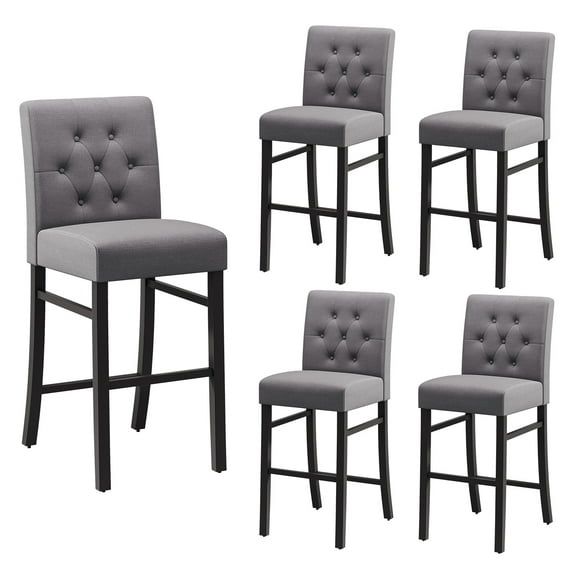 30" Counter Height Bar Stools set of 4 with Back Fabric Modern Bar Chairs Barstools with Seat Height Upholstered Button Tufted Wooden Island Stools for Kitchen Counter Home Bar Dining Room (Grey