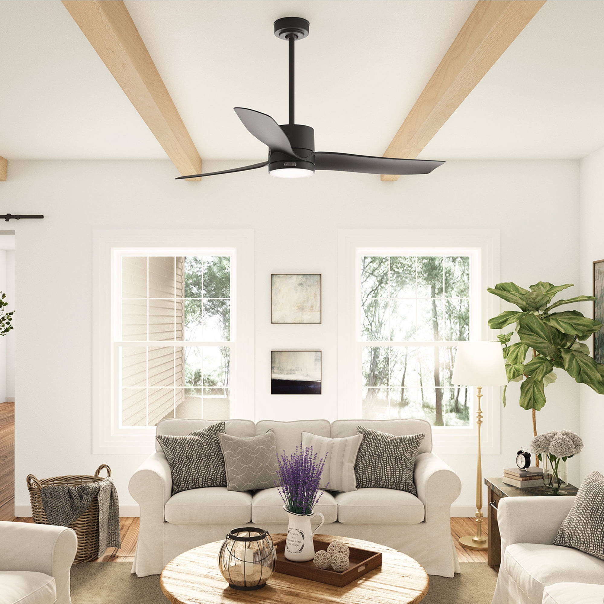 Hunter 60 inch Bolsa Matte Black Ceiling Fan with LED Light Kit and Handheld Remote