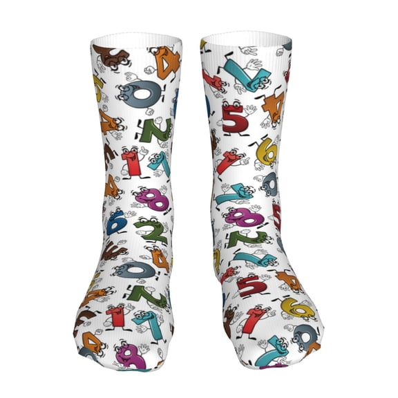 KLL Colorful Numbers Print Womens Crew Socks Athletic Middle Tube Long Socks Novelty Socks Gifts For Men