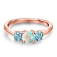 thumbnail image 3 of Gem Stone King 18K Rose Gold Plated Silver Simulated White Opal and Blue Zircon Engagement Ring for Women | 1.50 Cttw | Round Cabochon 5MM | Gemstone October Birthstone | Size 7, 3 of 6