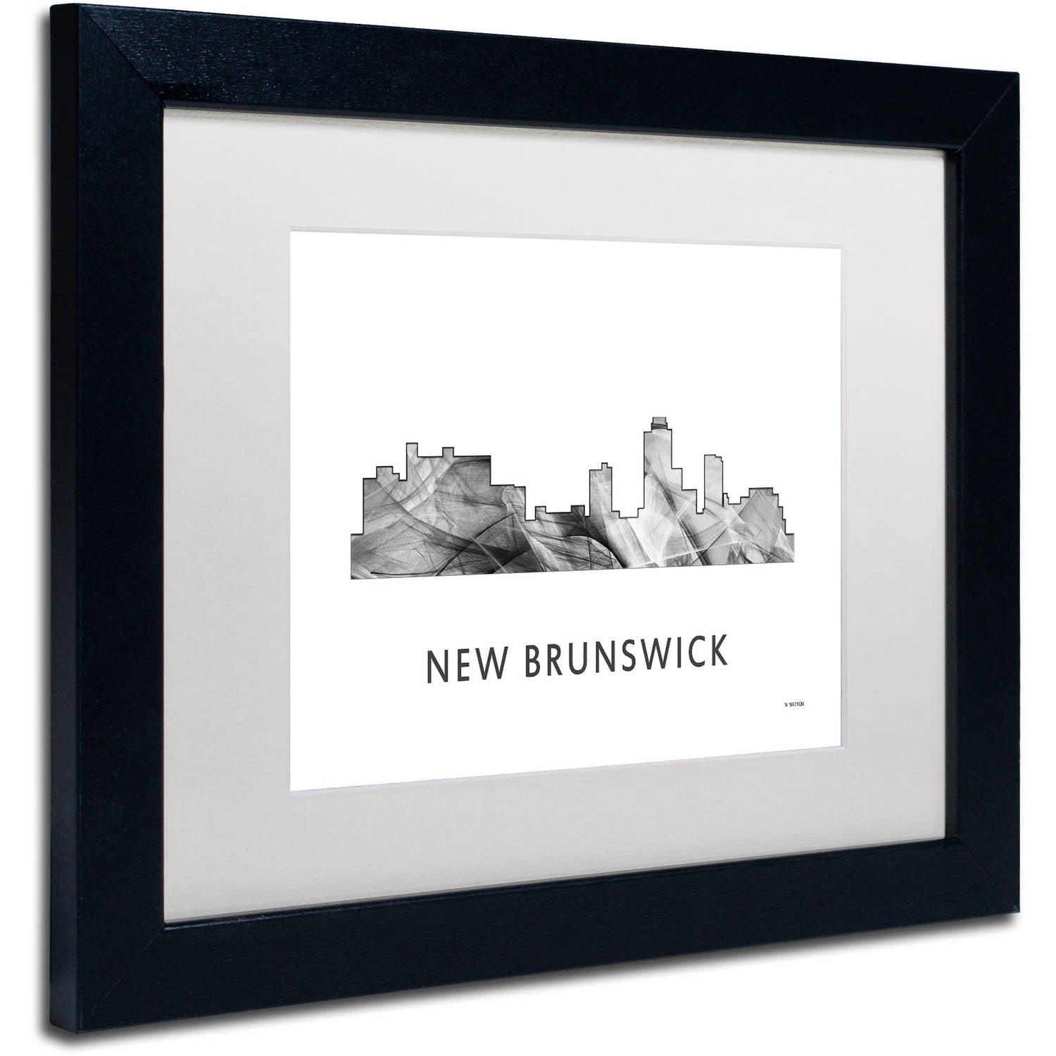Trademark Fine Art 'New Brunswick NJ Skyline WB-BW' Canvas Art by Marlene Watson, White Matte, Black Frame