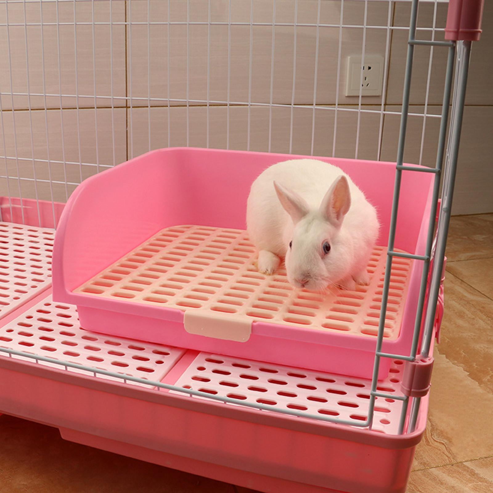 Large Rabbit Pet Toilet for Adult Animal Adult Bunny Rabbits Guinea Pig Ferrets Litter Pan Potty Trainer Pets Cage Toilet Bedding Box, Pink