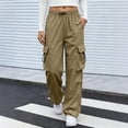 thumbnail image 5 of Cargo Pants Women Quick Dry Parachute Hiking Pants with Pockets Elastic Waist Lightweight Water Resistant Joggers Brown L, 5 of 5