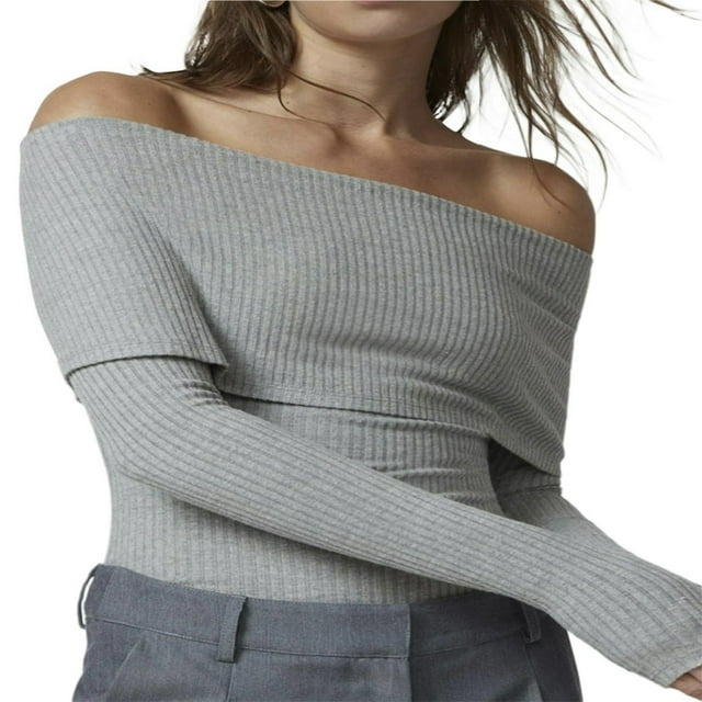 Stylish Women‘s Off Shoulder Tops in Slim Fit and Long Sleeve Ribbed Design
