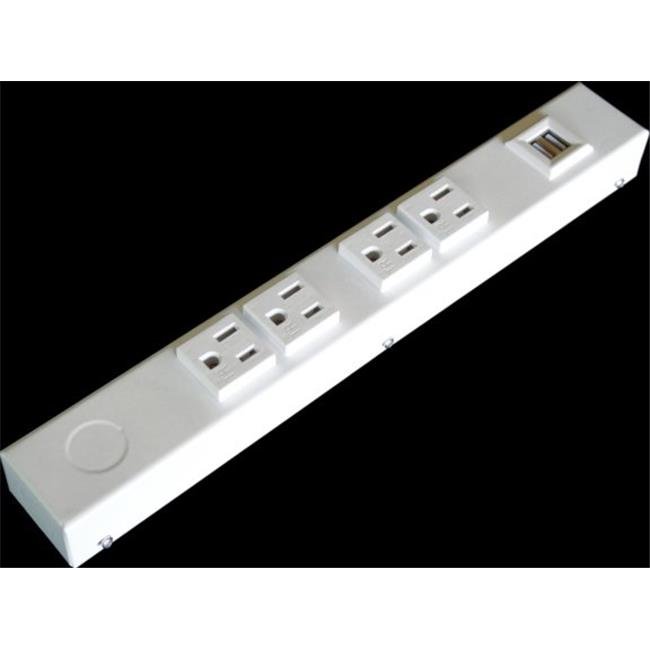12 in. 4 TR Outlet Hardwired Power Strip, USB, White