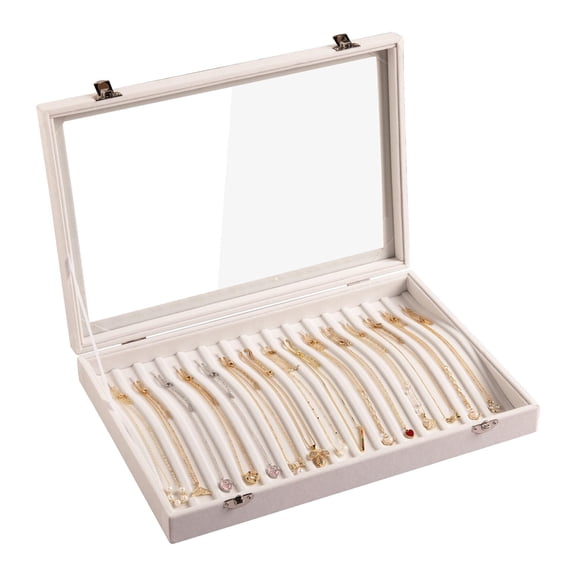 15 Hooks Necklace Tray Velvet Neckalce Organizer with Clear Lid Lockable Necklace Holder Box Jewelry Organizer for Pendants Chains Necklace Jeweley Tray for Women Girls(Black)