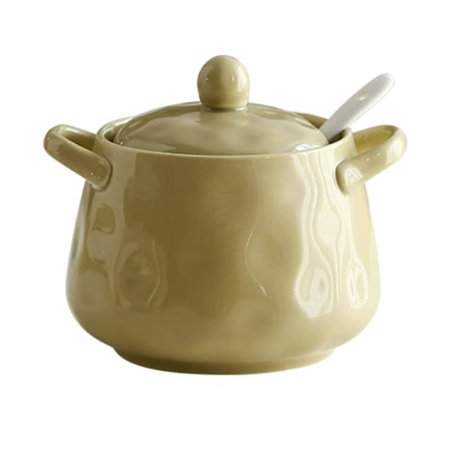 Qeeadeea/European Style Sugar Bowl With Ceramic Spoon, (400ml/14oz)Sugar Container, Sugar Bowls For Countertop, Salt Container With Spoon-grey-400ml/14oz