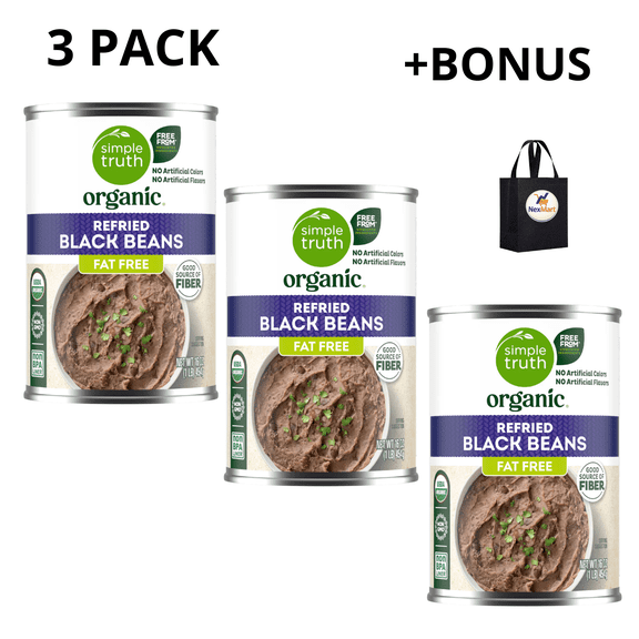 Simple Truth Organic Refried Black Beans Fat Free 16 Oz , 3 Pack   Bonus