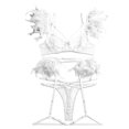 thumbnail image 1 of Conjunto de lencería de encaje con ribete de plumas, cadena con tiras, copa 3/4, sujetador con aros, bragas con liguero para luna de miel, blanco M, 1 of 6