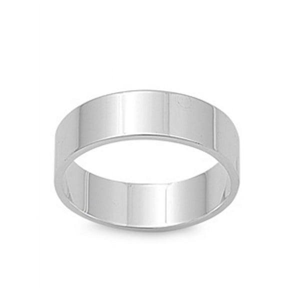 Sterling Silver Wedding Ring Flat Cigar Plain Wedding Band 6MM ( Size 5 to 14)