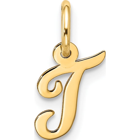 10K Yellow Gold Small Script Initial T Charm (Width 7.2) (Length 16.75) - Jbsp