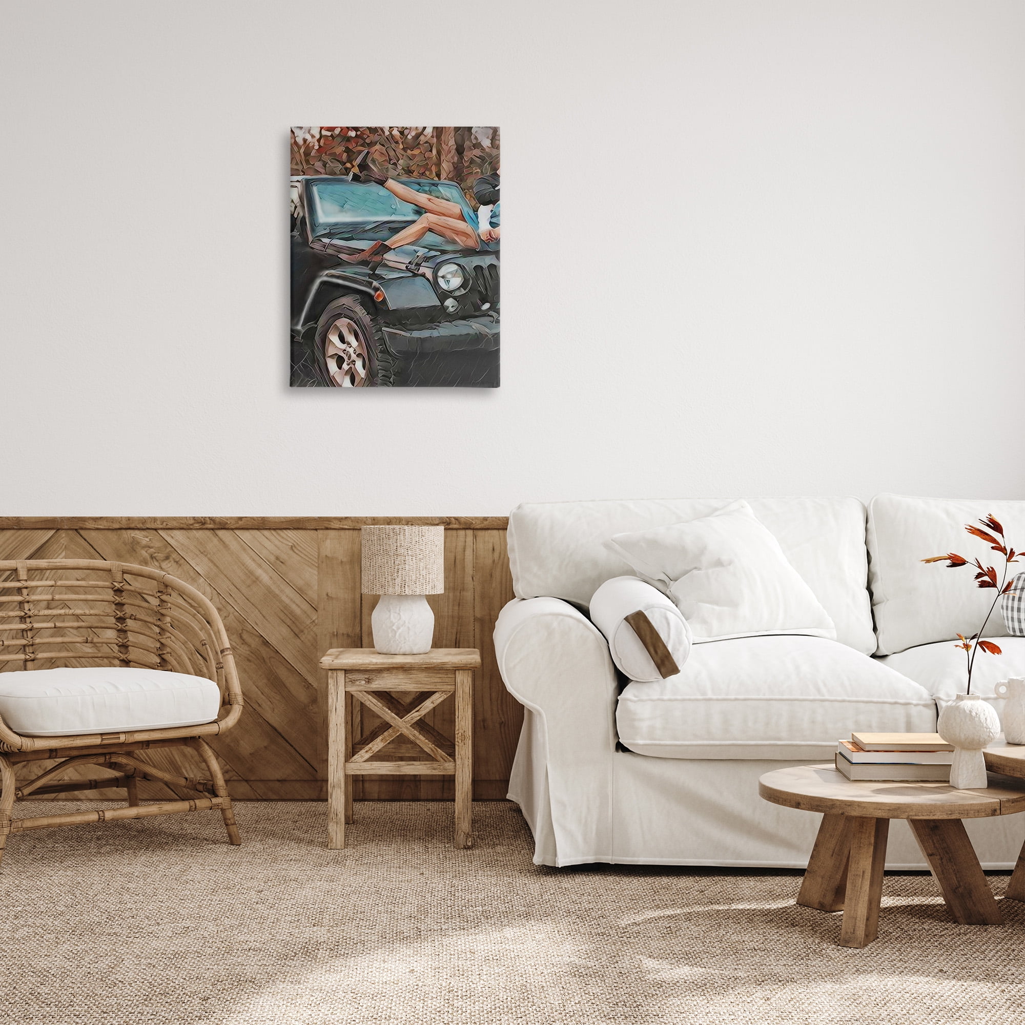 Stupell Industries Cowgirl on Car Hood Transportation Painting Gallery Wrapped Canvas Art Print Wall Art, 24 x 30