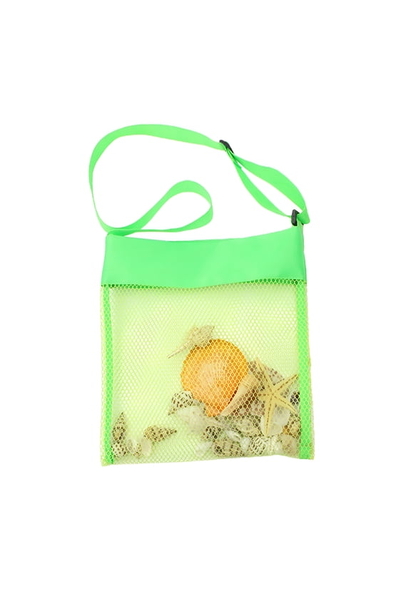 Colorful Mesh Beach Shell Bags,Adjustable Straps for Kids,Green