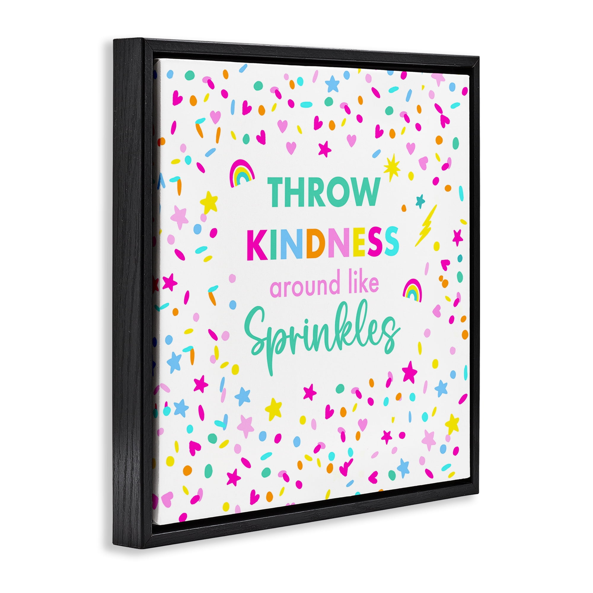 Stupell Industries Kindness Like Sprinkles Text & Numbers Painting Black Floater Framed Canvas Art Print Wall Art, 25 x 25