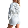 thumbnail image 4 of Qiylii Women 3Pcs Sports Clothes Set, Solid Color Hooded Jacket+Shorts+Tube Top, 4 of 8