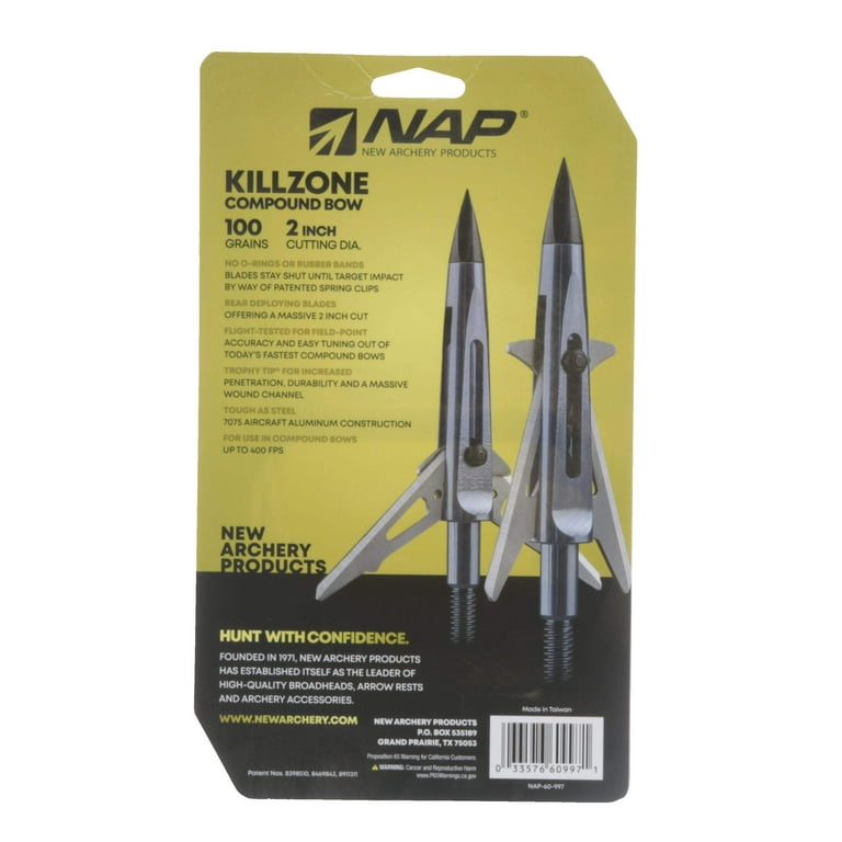 12 pièces NAP Killzone Trophy Tip mécanique tête large 100 grains, 2