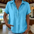 thumbnail image 5 of Awwp Women's Button down Short Sleeve V-Neck Linen Cotton Shirt, Sky Blue Xl, 5 of 7