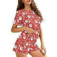 thumbnail image 3 of Jeiento Christmas Pajamas for Women Xmas Pajama Sets Santa Claus Sleepwear with Pockets Short Sleeve Shirts and Pants Candy Cane 2 PCS Soft Summer Nightwear, Red, Size S, 3 of 7