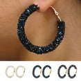 thumbnail image 1 of Trayknick Women Rhinestone Inlaid Geometric Big Round Drop Hoop Earrings Jewelry Gift Black, 1 of 13