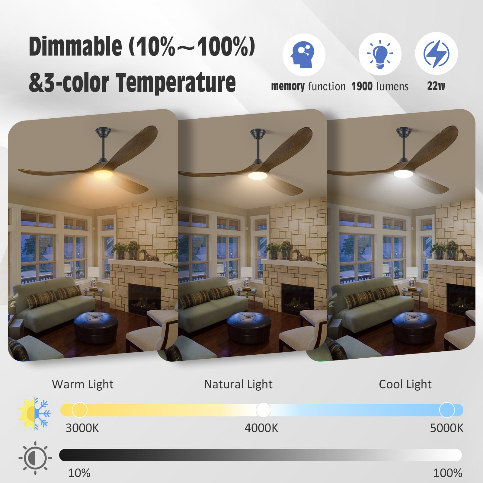 70 inch Farmhouse Wood Ceiling Fan with LED Light and APP Remote Control