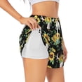 thumbnail image 1 of Balery Sunflower Skull Boho Pantalones cortos deportivos para mujer con forro y dos bolsillos, elásticos, para entrenamiento, gimnasio, yoga-Small, 1 of 7