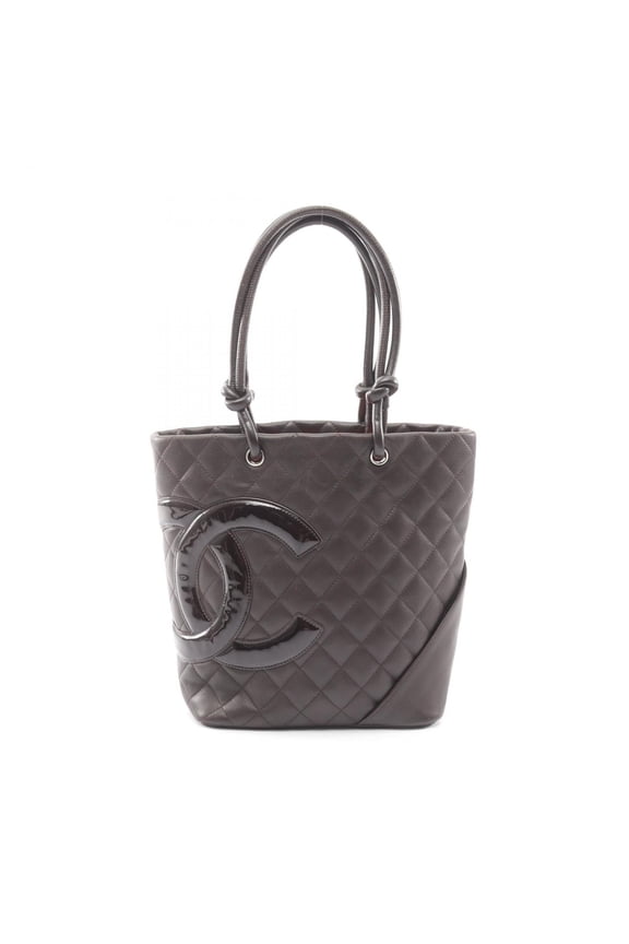Pre-Owned CHANEL Cambon Medium Tote Bag, Patent Leather, Brown, Women's, A25167