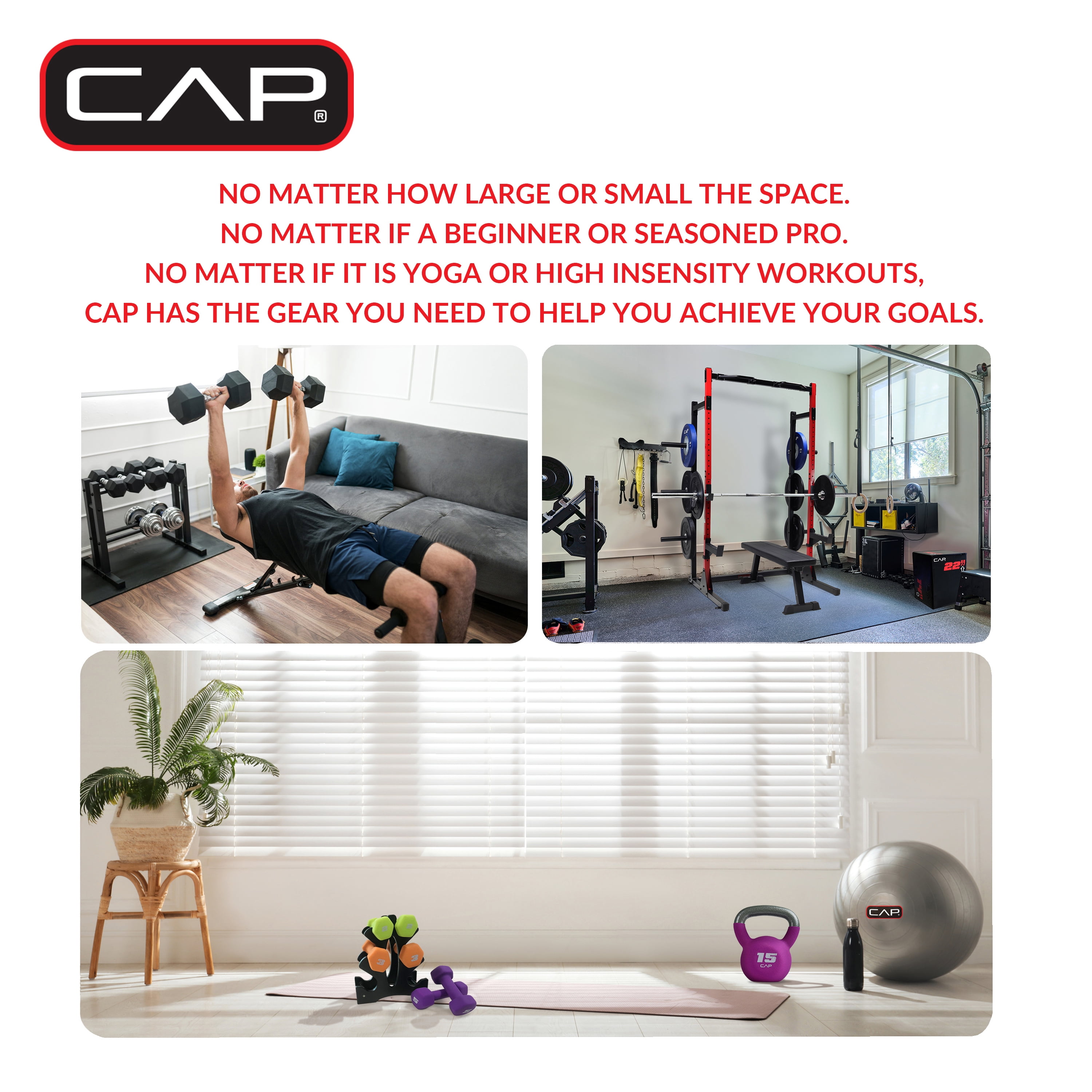 CAP 66lb Multi-Use Weight Set - Adjustable Dumbbell, Barbell & Kettlebell for Full-Body Workouts, Black