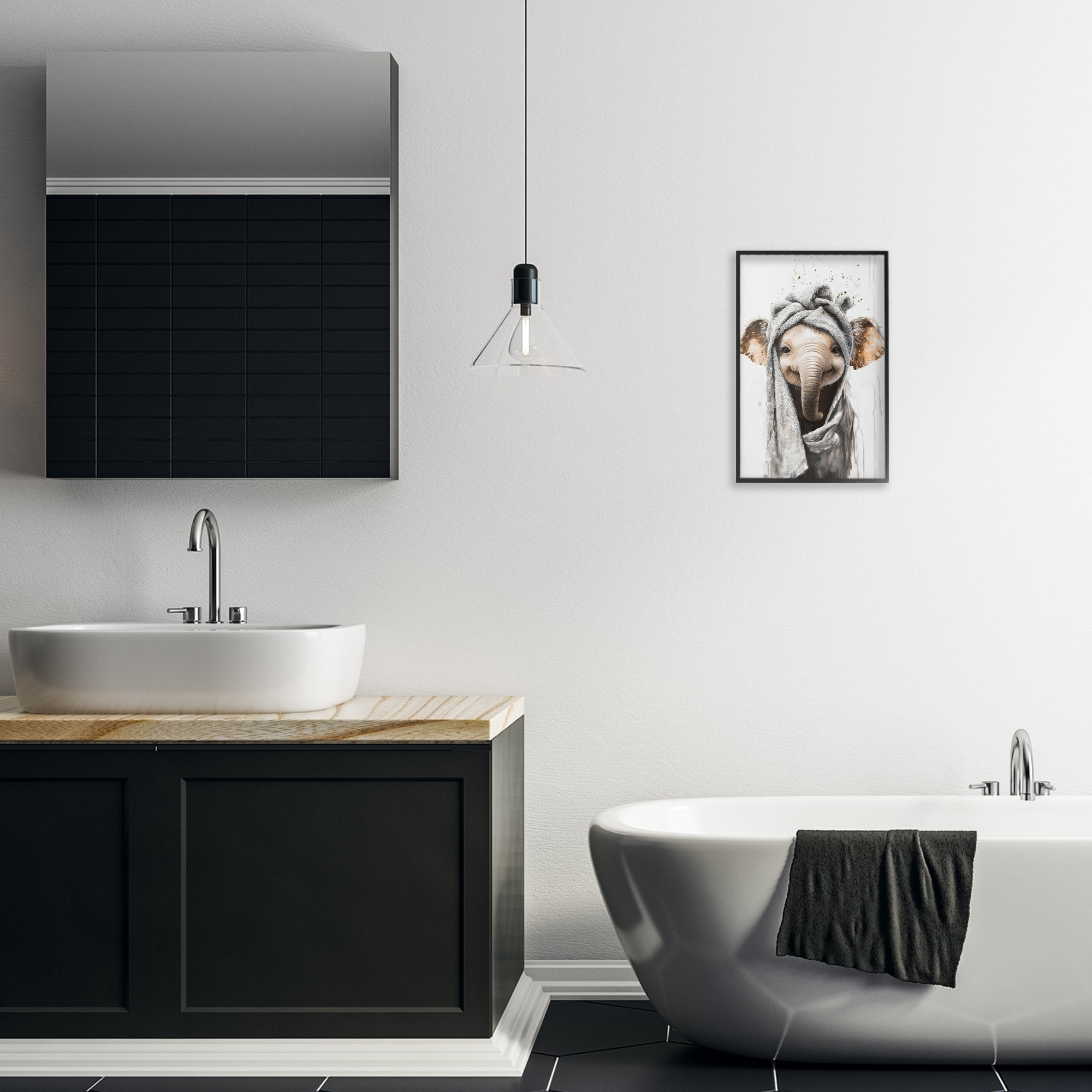 Stupell Industries Squeaky Clean Elephant Black Framed Giclee Art, design by Tina LeCour