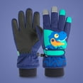 thumbnail image 3 of Opolski 1 Pair Thickened Waterproof Full Finger Fleece Lining Winter Gloves Unisex Kids Cartoon Little Dinosaur Print Ski Gloves Royal Blue, 3 of 8