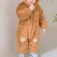 thumbnail image 5 of Infant Baby Fleece Jumpsuit Winter Warm Thick Flannel Long Sleeve Rompers Animal Onesies Cute Hooded Newborn Clothes, Coffee, 0 Months, 5 of 6