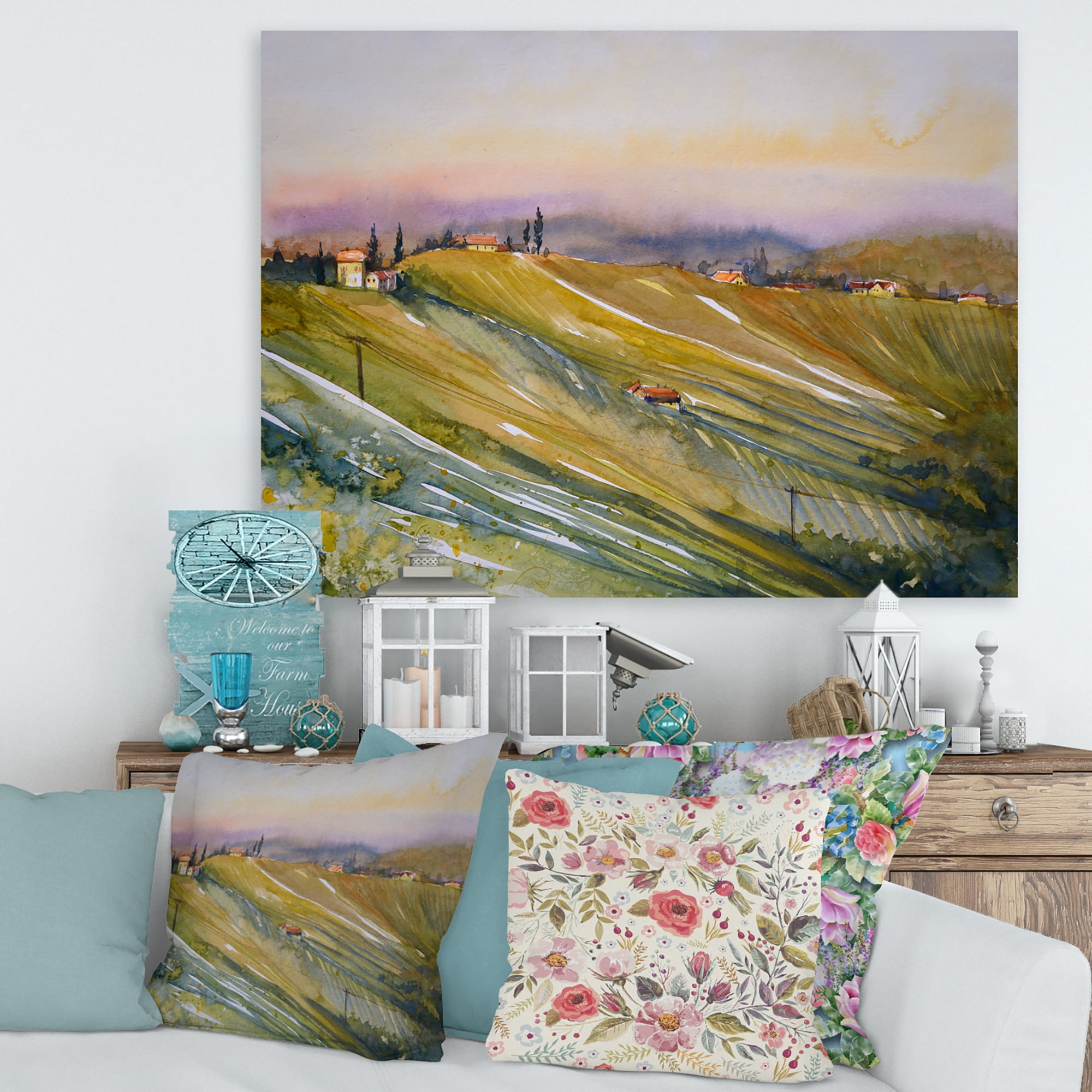 Designart ' Vineyard At Morning In Tuscany Italy ' Country Canvas Wall Art Print